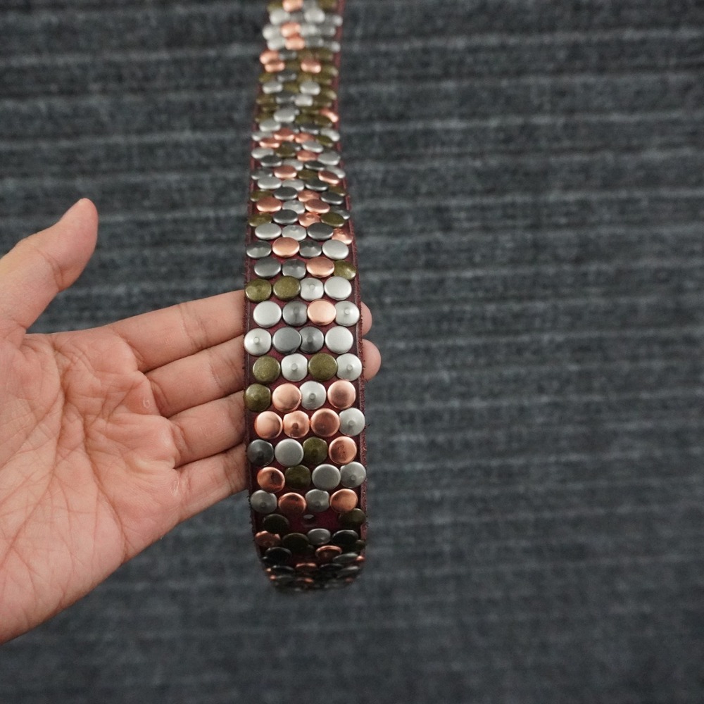 Amsterdam Heritage Studded Belt Womens 85 Burgundy Leather Multi Metal Studs